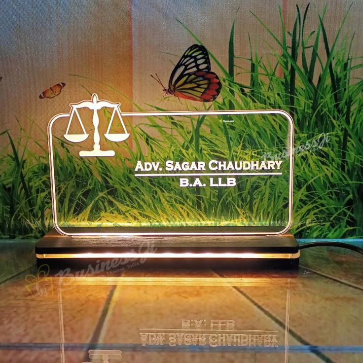 Personalized Professional LED Acrylic Nameplate with Wooden Base